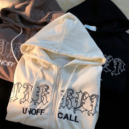 Y2K Cross Print Zip Up Hoodie